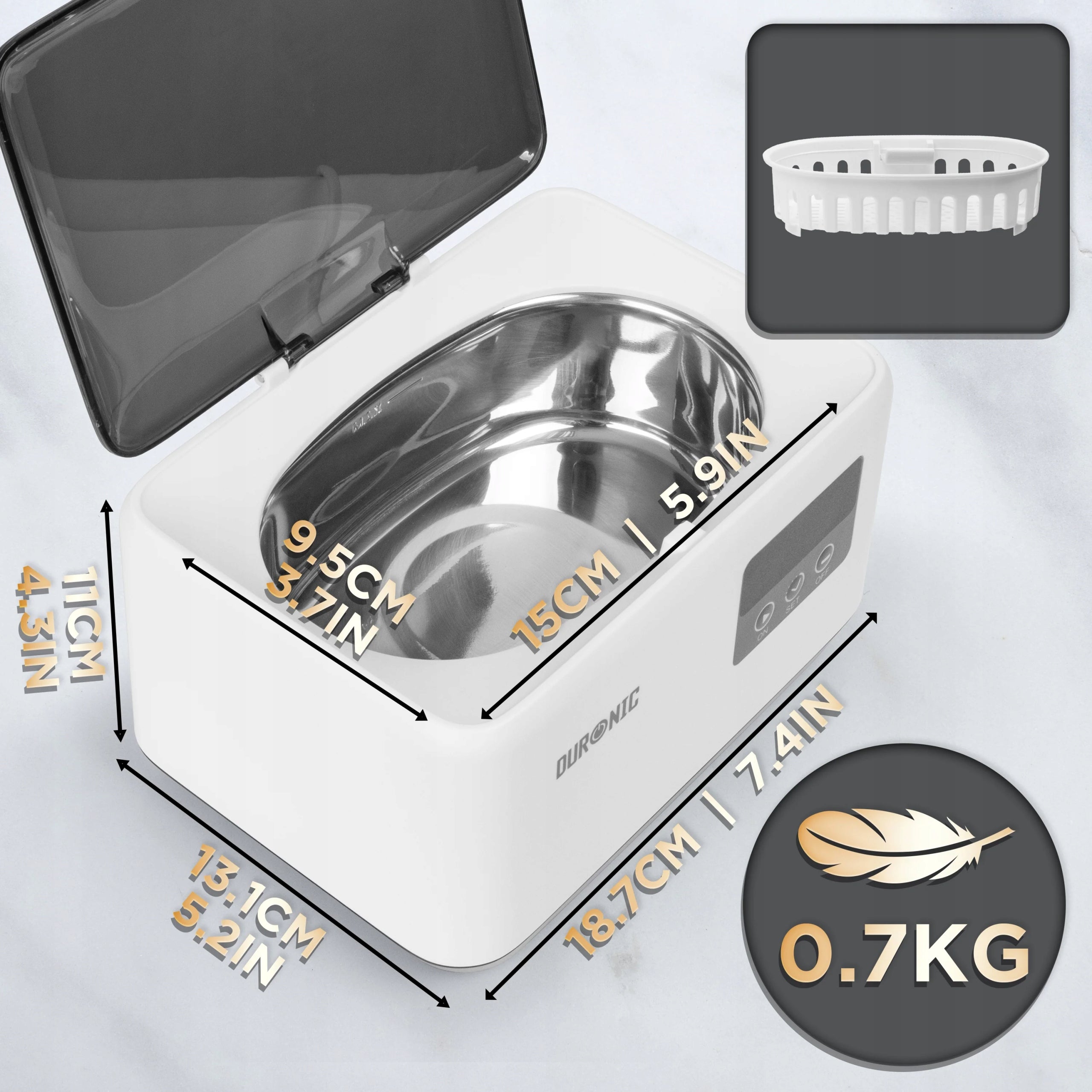 Duronic UC60 Ultrasonic Cleaner 50W for Cosmetic Sterilizer 600ml Color white