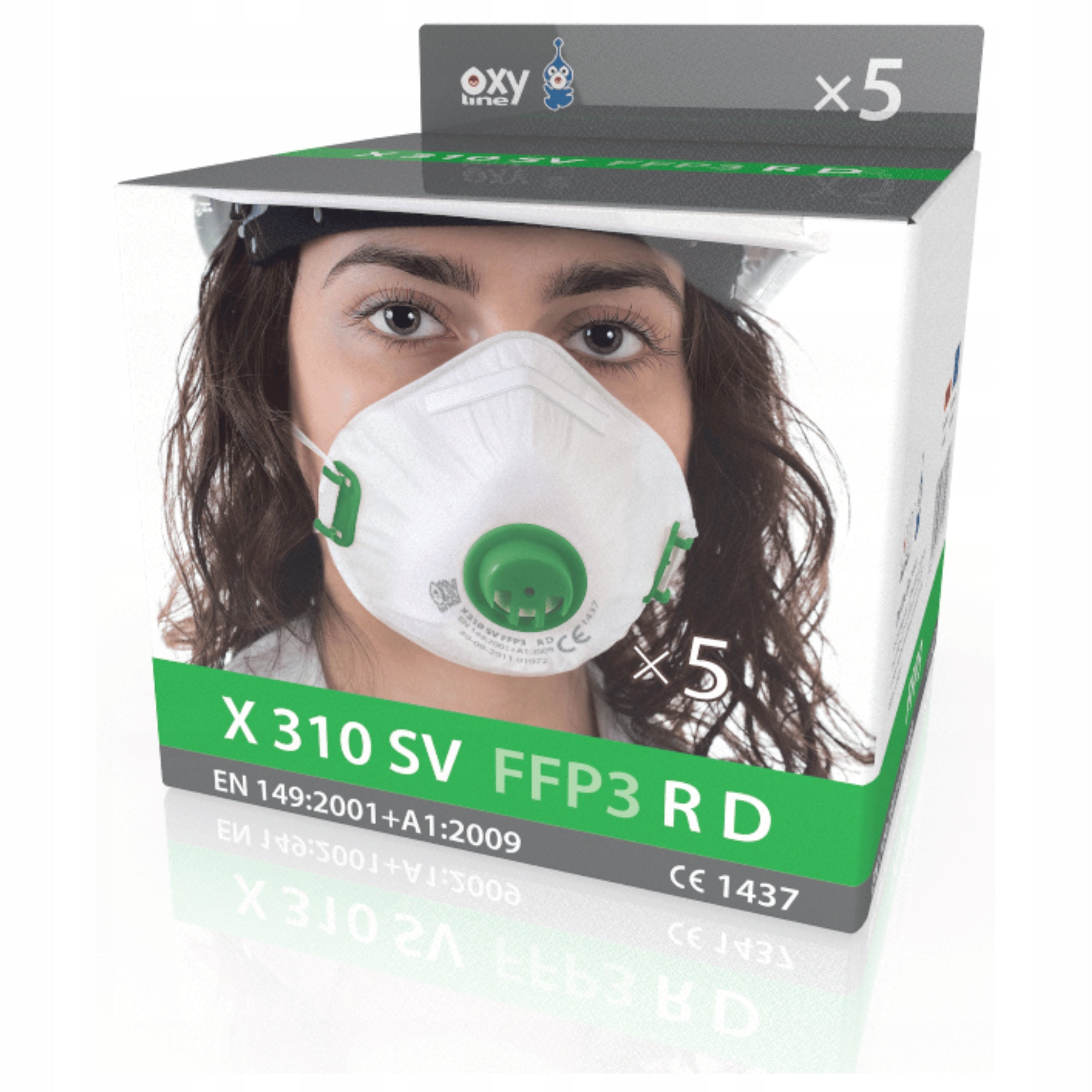 Dust mask p3 half mask with valve OXYLINE 5 pcs set Color white