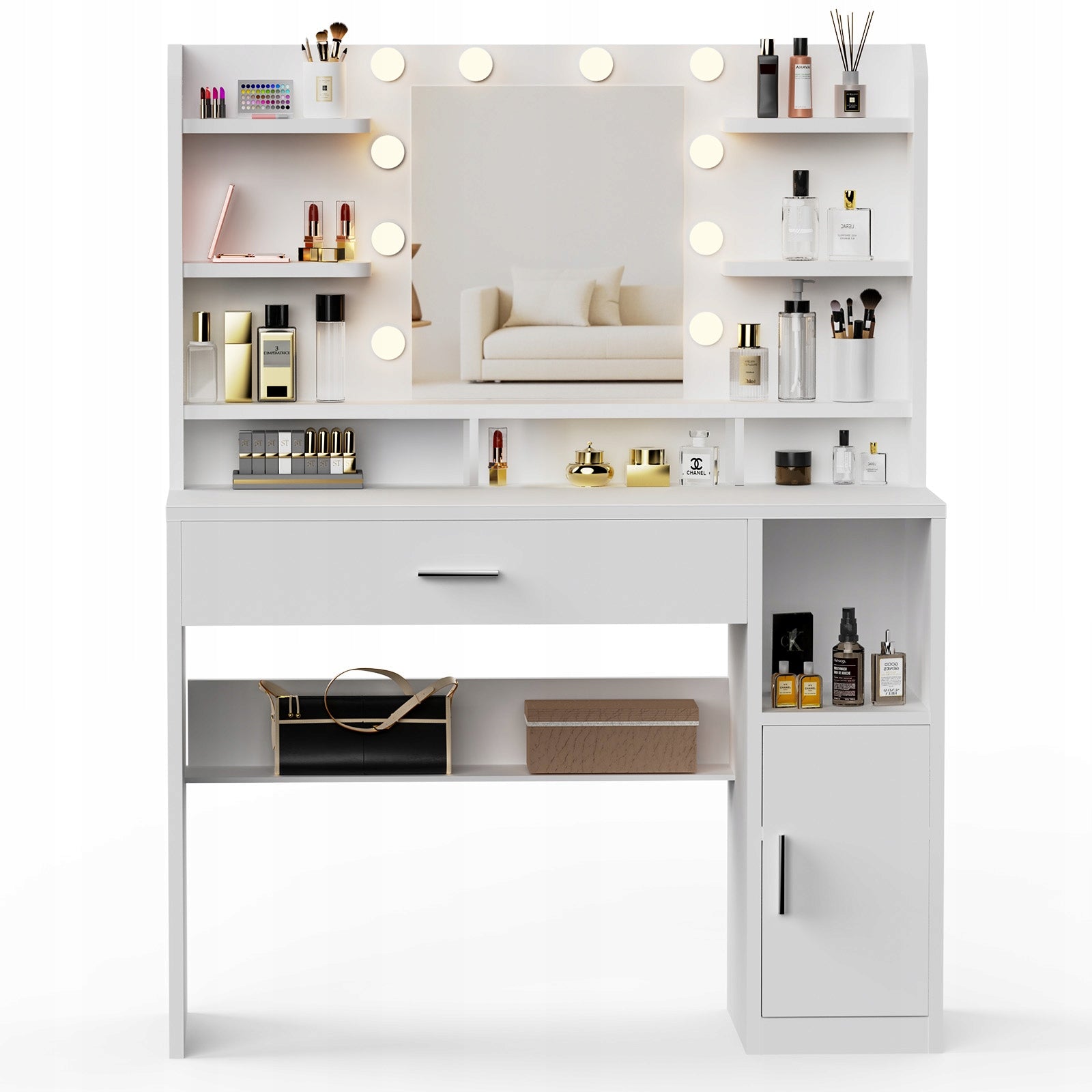 Duża Toaletka kosmetyczna Biały z dużym lustrem i 10 LED, 140x108x40cm Brand no brand