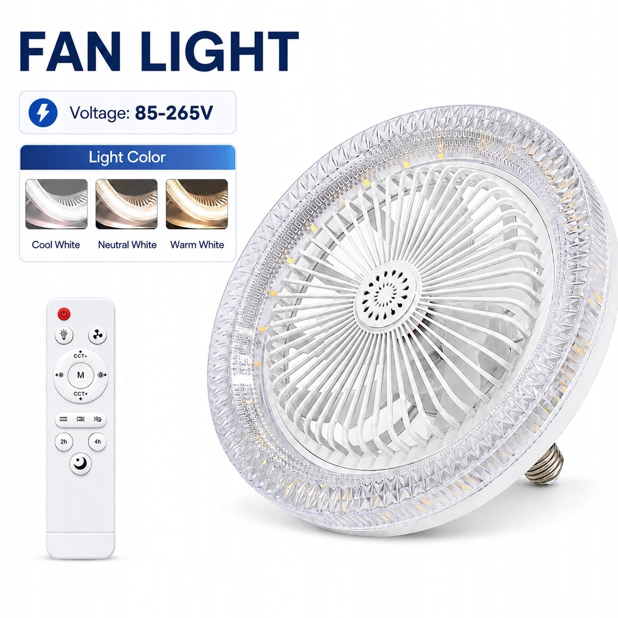 E27 LED Ceiling Fan Lamp with Remote Control, 3 Speeds, 3 Colors, Brand no brand