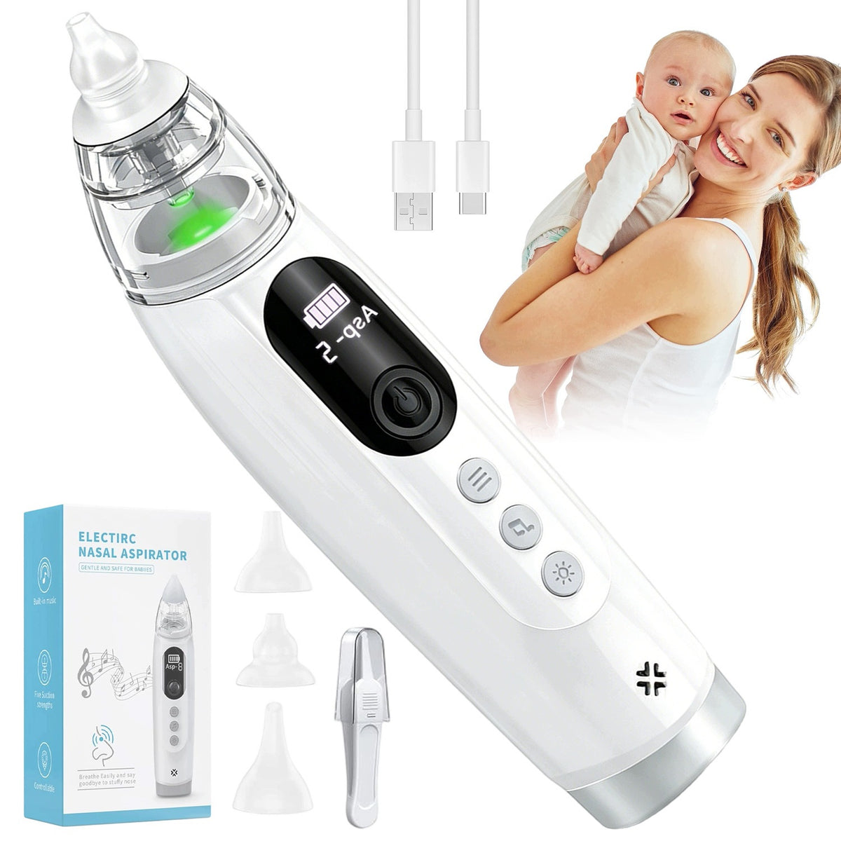 EAR NOSE ASPIRATOR ELECTRIC VACUUM CLEANER RUNNY NOSE EXTRACTOR POWER ADJUSTMENT