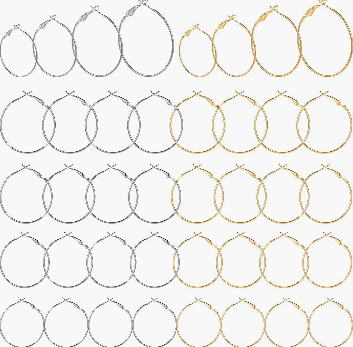 EARRINGS SET OF 32 CREOLE STAINLESS STEEL GOLD SILVER VARIOUS