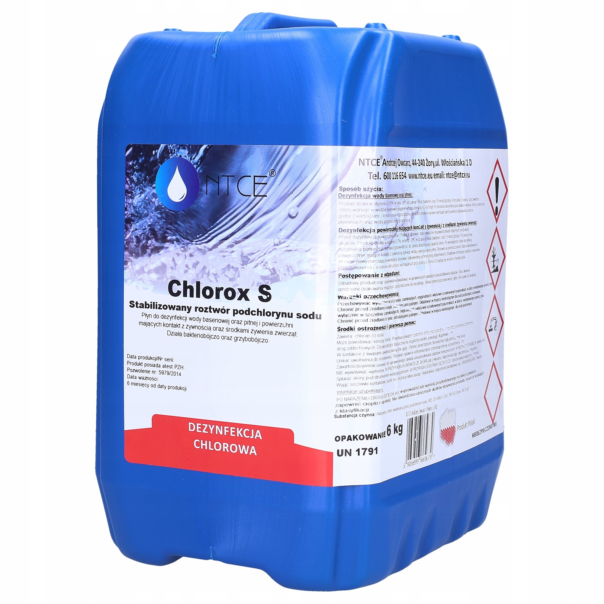 EBAN CHLOROX S STABILIZED SODIUM HYPOCHLORITE FOR WATER DISINFECTION 5 L / 6 KG