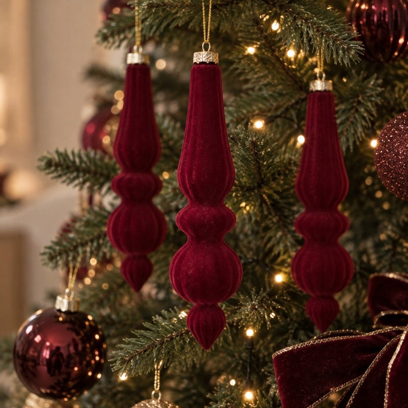 ECARLA Christmas balls 6pcs velour burgundy icicles BSN90 Brand Ecarla