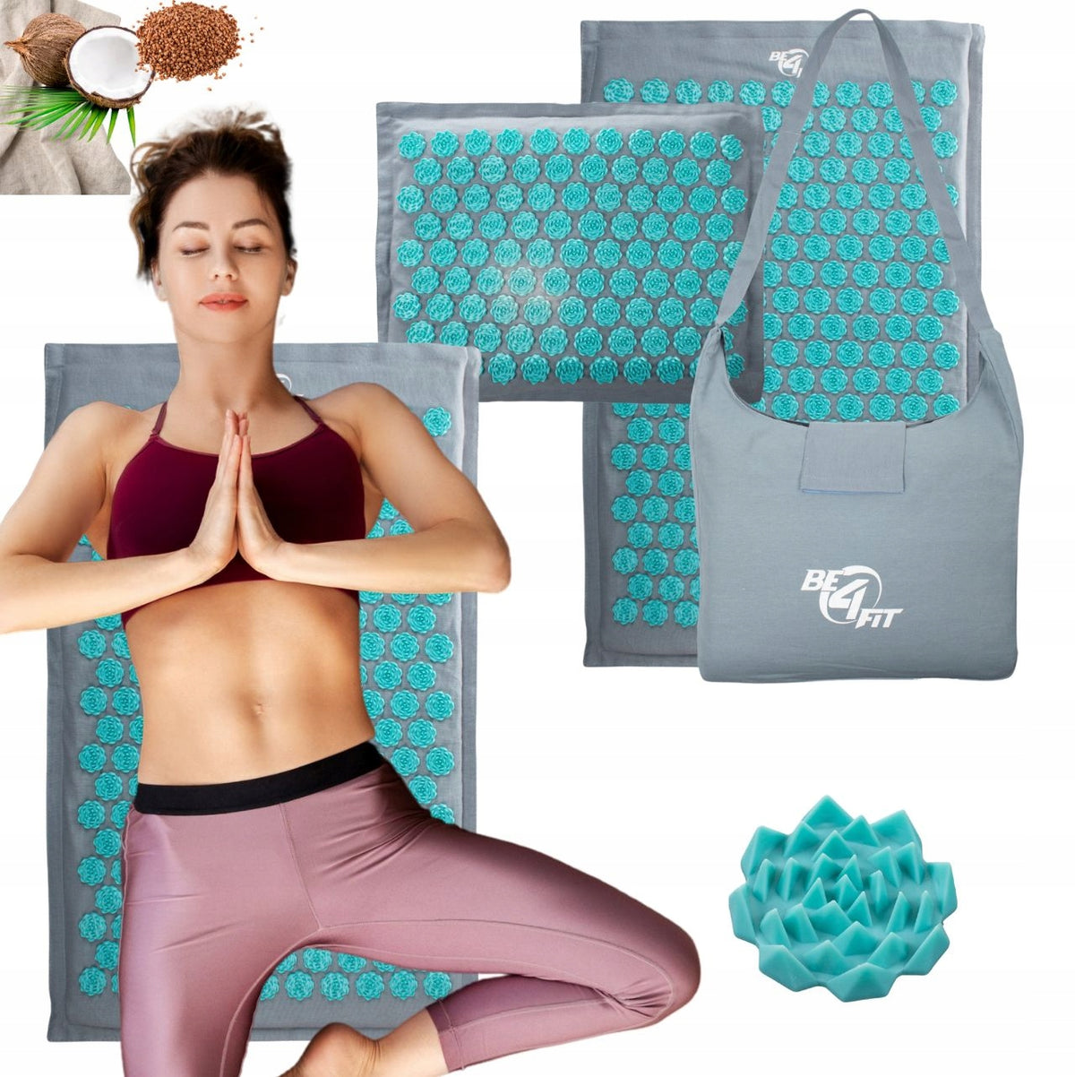 ECO ACUPRESSURE MAT WITH SPIKES + MASSAGE PILLOW STIMULATING RELAXATION