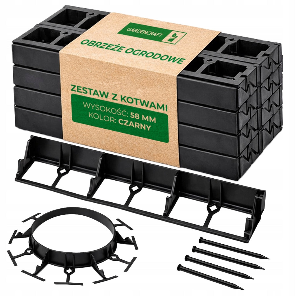 EDGING 10m high 58mm GARDEN LAWN PALISADA EKO BORDER black + anchors