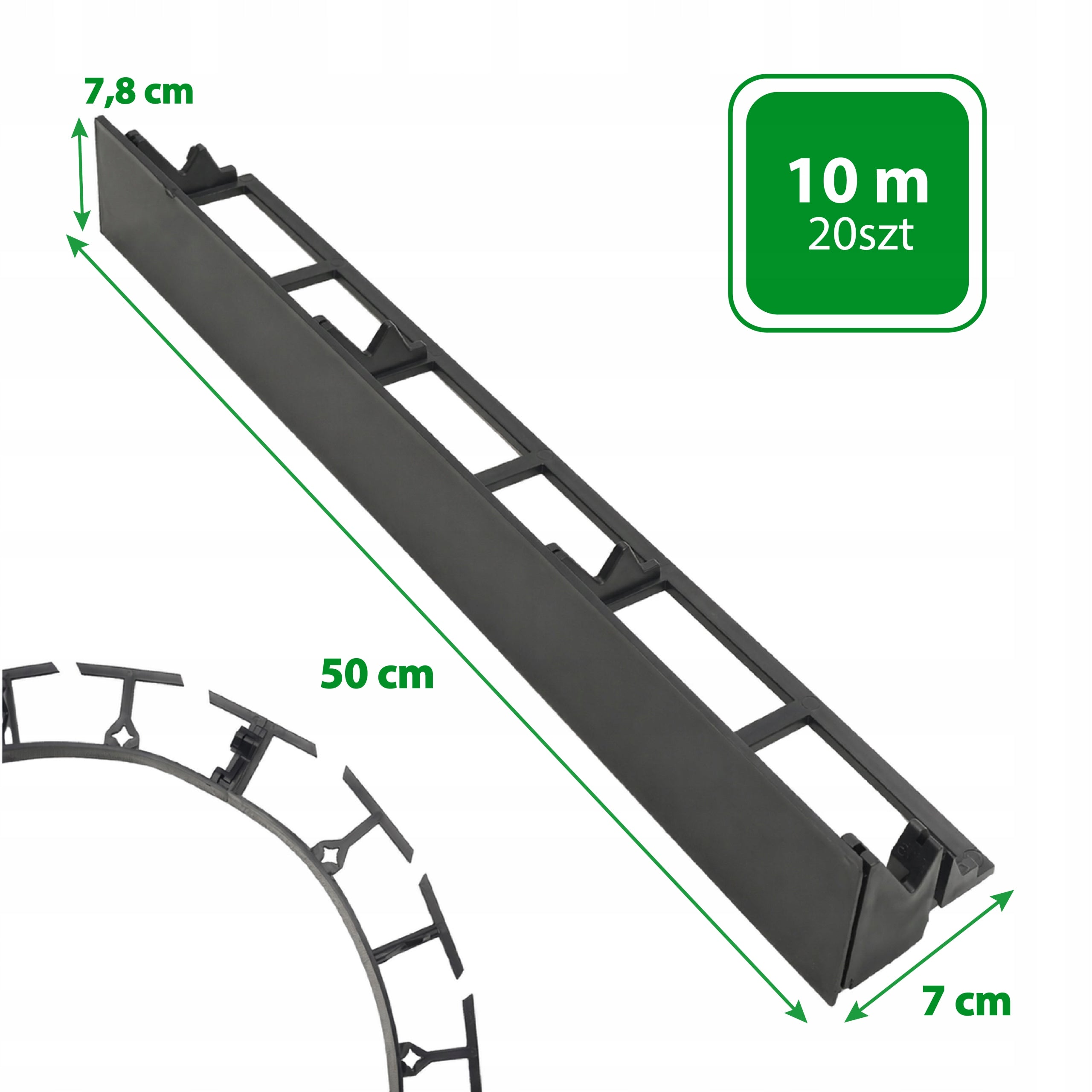 EDGING 10m high 78mm GARDEN LAWN PALISADE EKO BORDER black + anchors Manufacturer code 78mm 10MB + 40 kotew