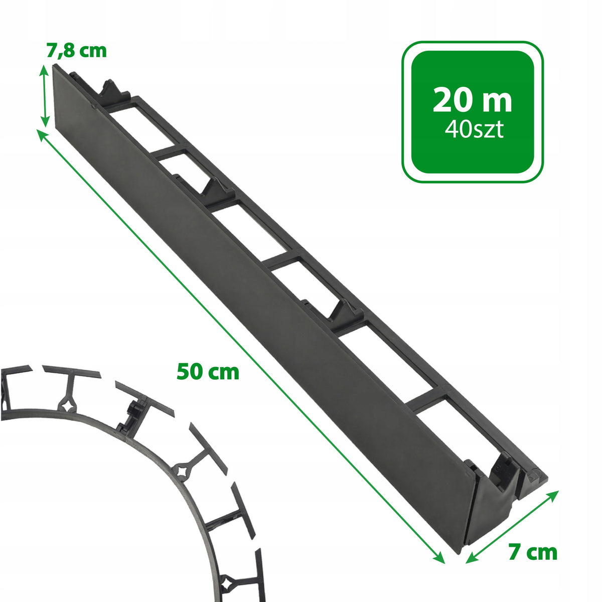 EDGING 20m high 78mm GARDEN LAWN PALISADE EKO BORDER black + anchors Manufacturer code 78mm 20MB + 80 kotew
