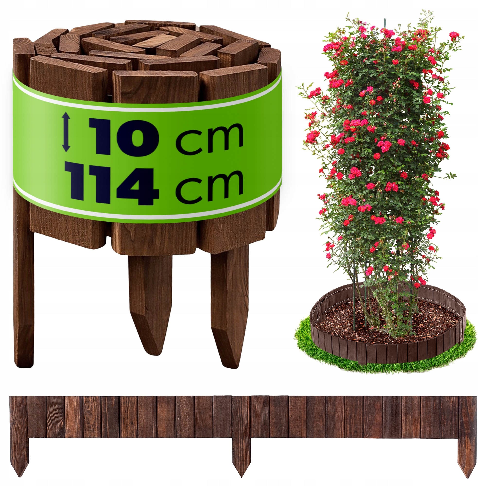 EDGING GARDEN PALISADE 10x114 WOODEN FENCE LAWN HAMMERED BRONZE