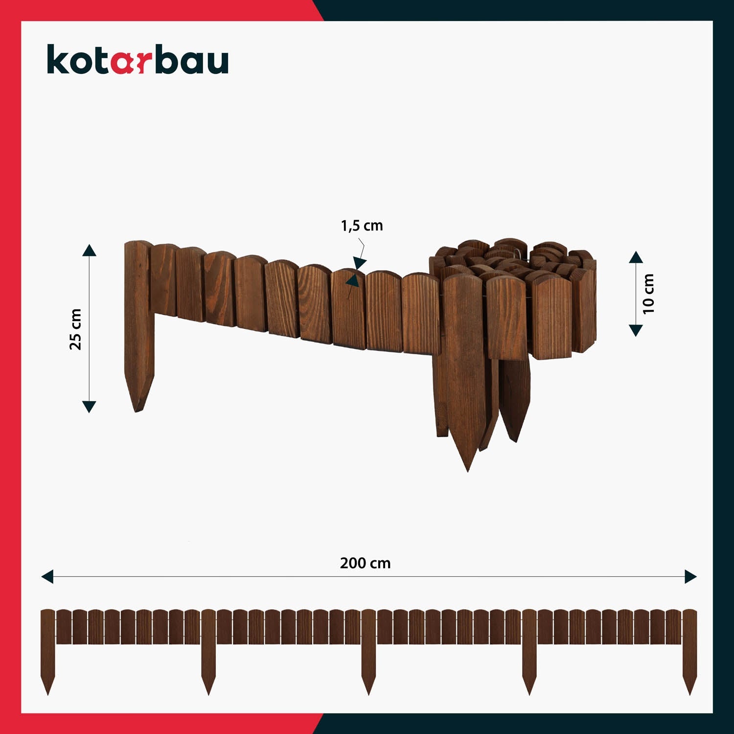 EDGING GARDEN PALISADE 200X10CM LAWN FENCE HAMMERED BROWN WOOD Manufacturer code R783