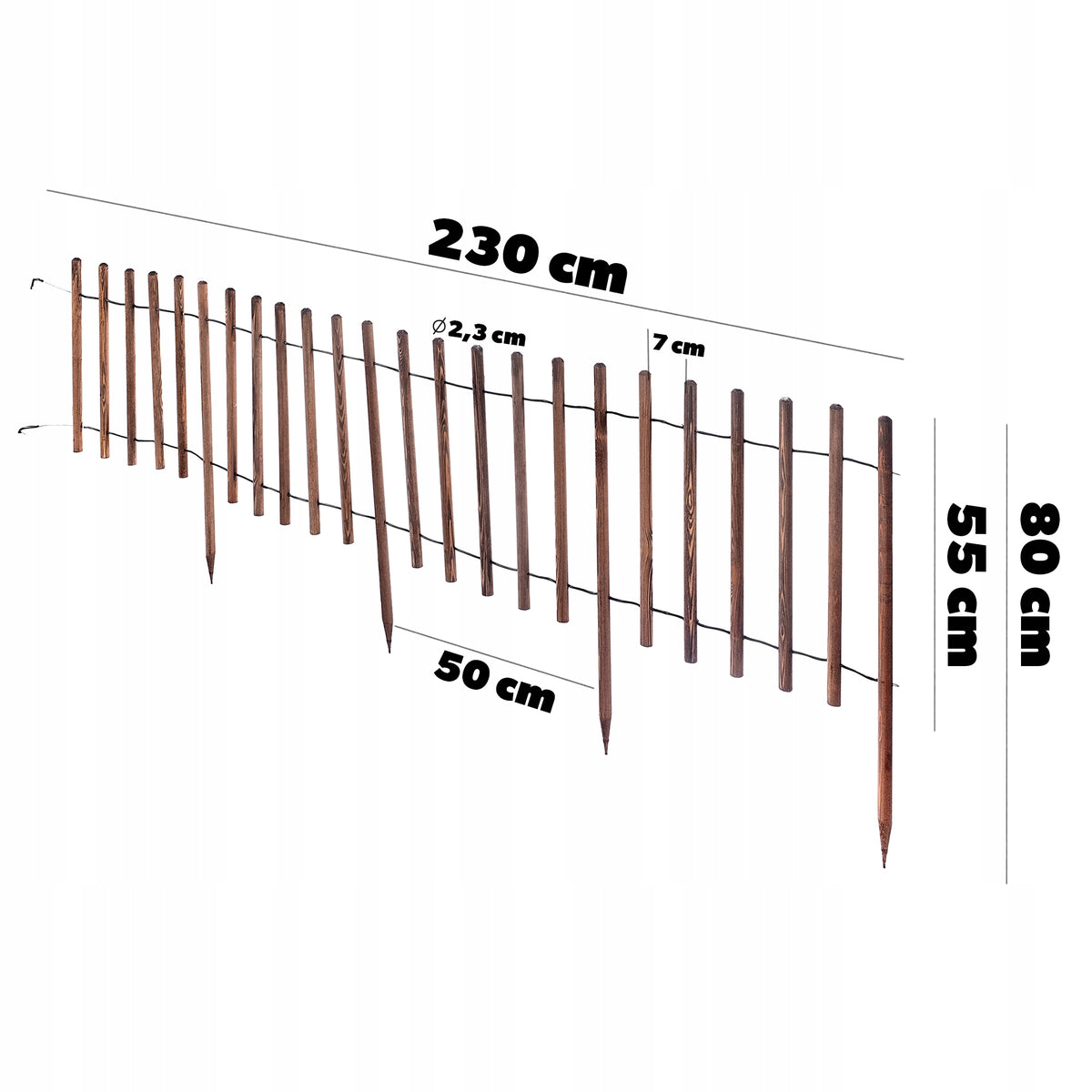 EDGING GARDEN PALISADE 230 cm WOODEN LAWN FENCE HAMMERED BROWN Manufacturer code K8984