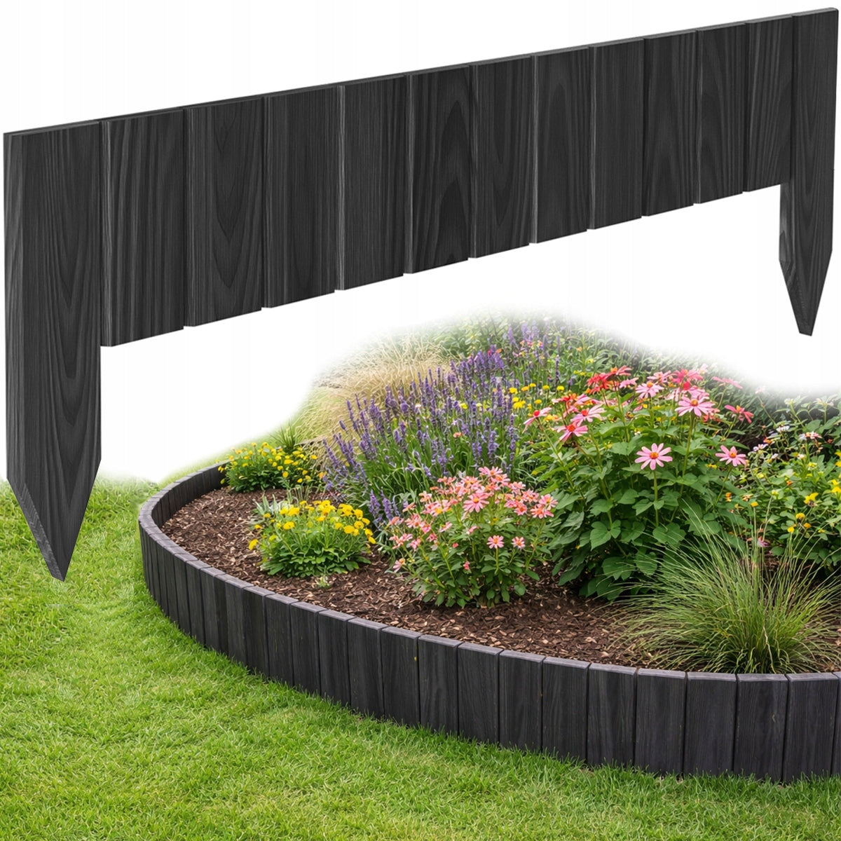 EDGING GARDEN PALISADE FENCE WOODEN LAWN HAMMERED GRAPHITE