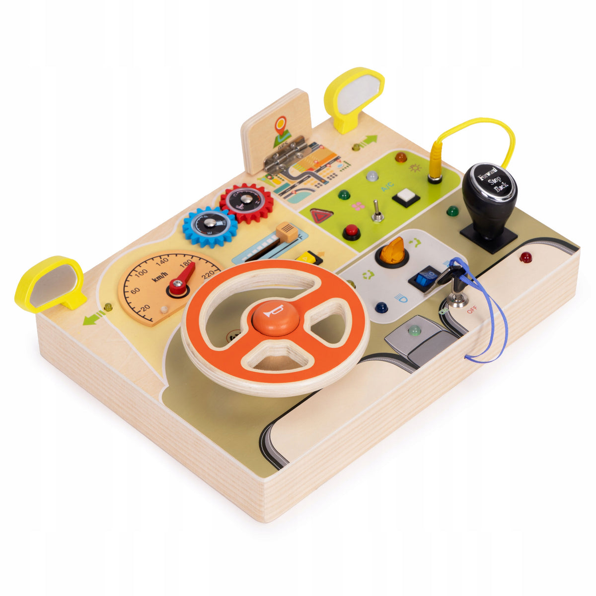 EDUCATIONAL BOARD WOODEN SENSORY CAR FOR BOY STEERING WHEEL LED Brand no brand