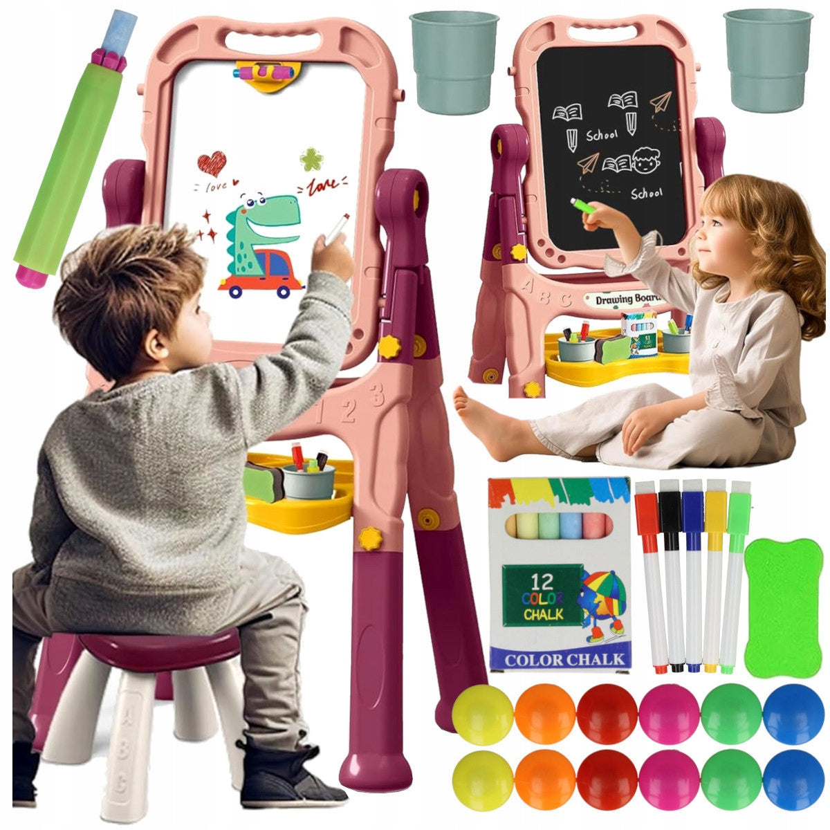 EDUCATIONAL Board 2in1 Magnetic Chalk Standing + Accessories Chalk Sponge