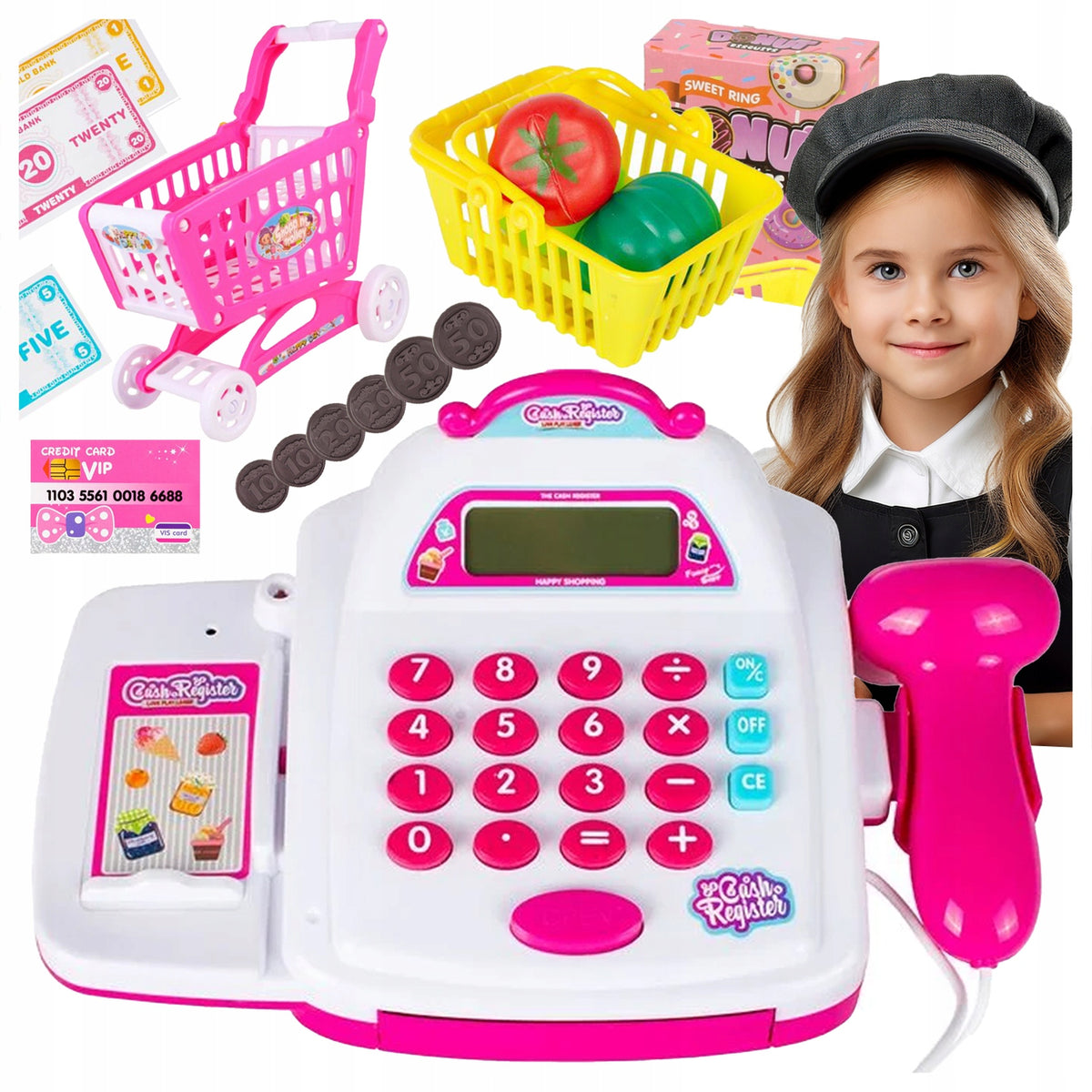 EDUCATIONAL CASH REGISTER SHOP FOR CHILDREN TROLLEY BASKET ACCESSORIES LCD Manufacturer code U371