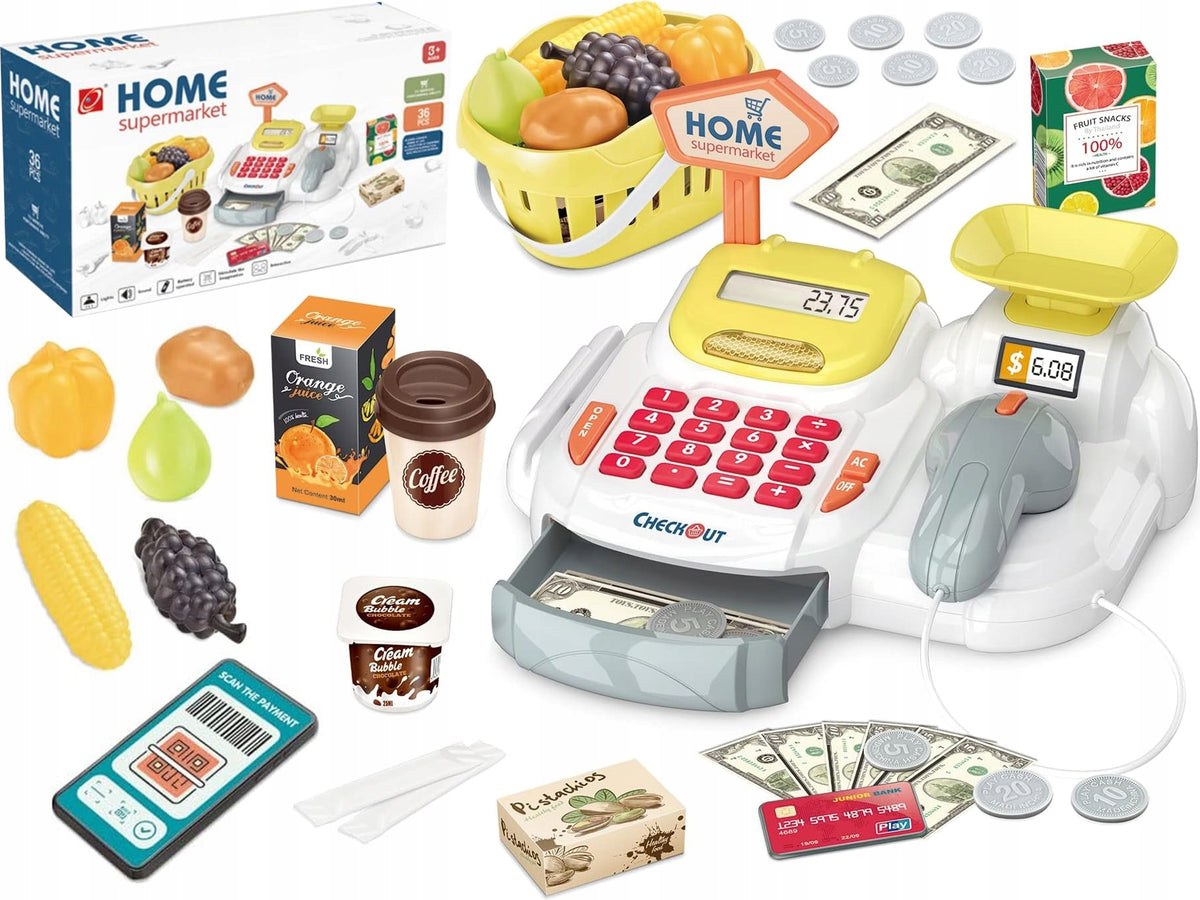 EDUCATIONAL CASH REGISTER Shop Calculator Weight Scanner Basket SOUND