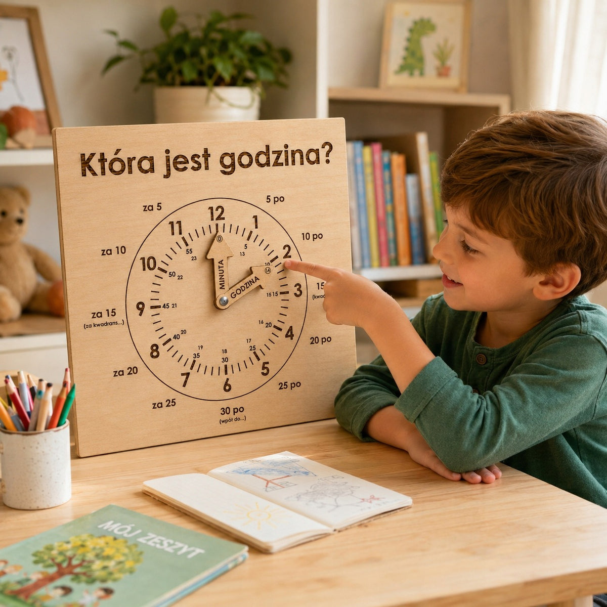 EDUCATIONAL CLOCK wooden for children TO LEARN HOURS AT HOME TO SCHOOL XL Manufacturer code Drewniany ZEGAR
