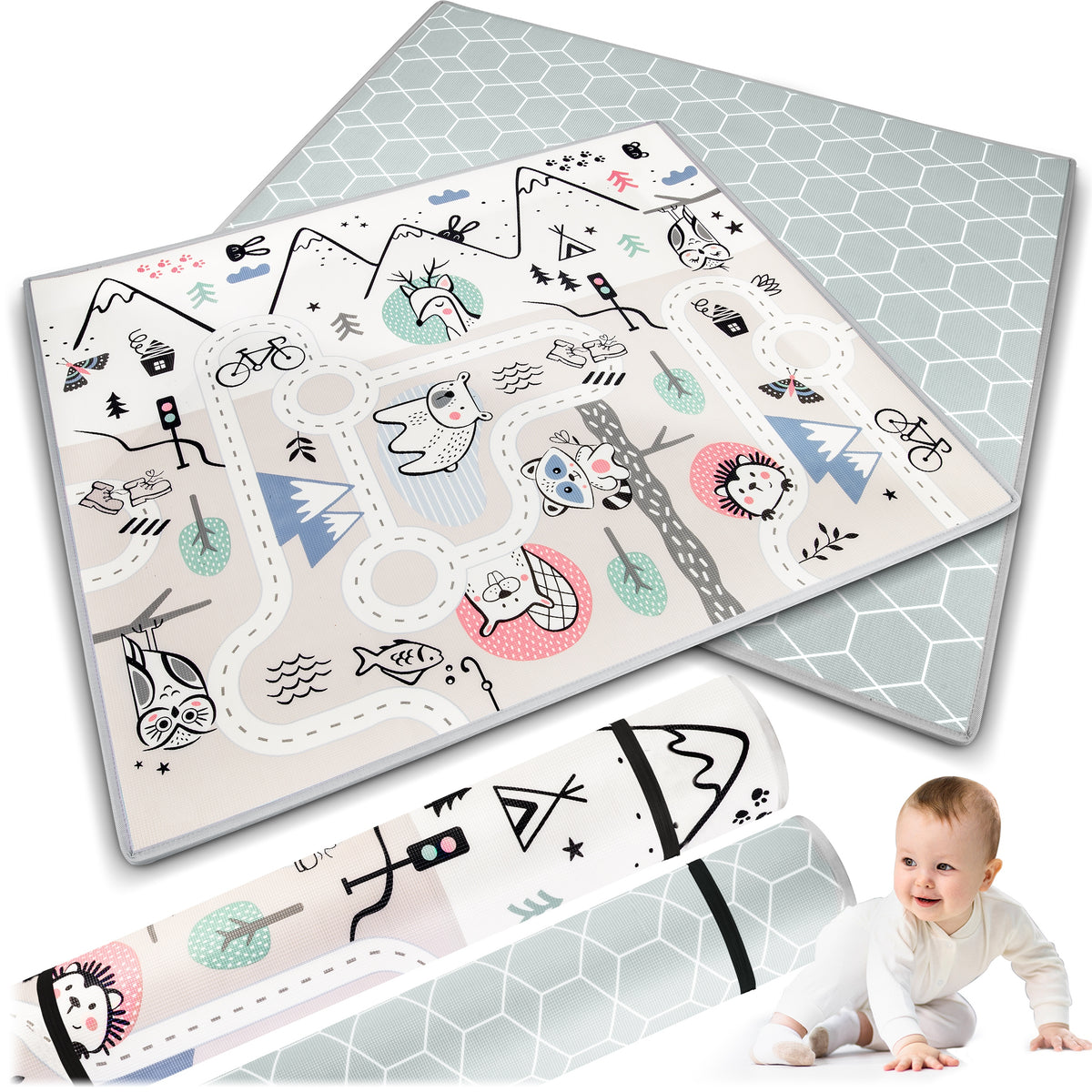 EDUCATIONAL DOUBLE-SIDED FOAM MAT FOR CHILDREN LARGE CARPET 180x150cm NUKIDO