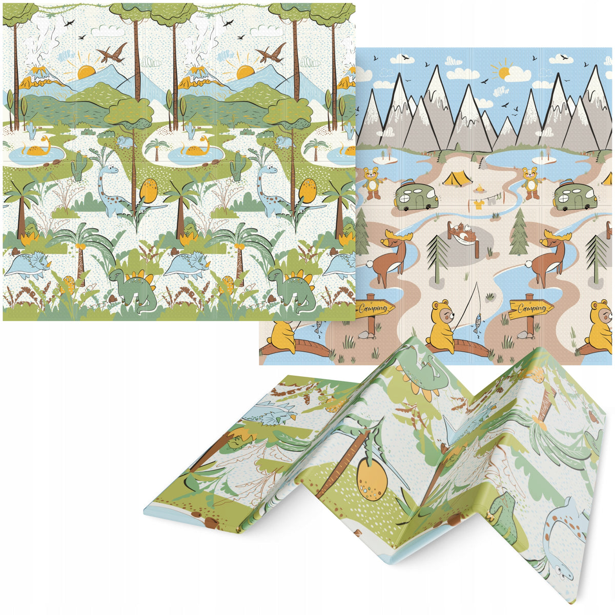 EDUCATIONAL FOAM MAT DOUBLE SIDED FOLDING CHILDREN LARGE "CAMPING" 200x180