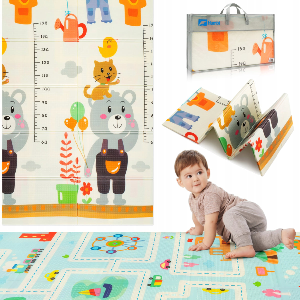 EDUCATIONAL FOAM MAT FOLDING FOR CHILDREN LARGE DOUBLE-SIDED XPE 180X120 CM