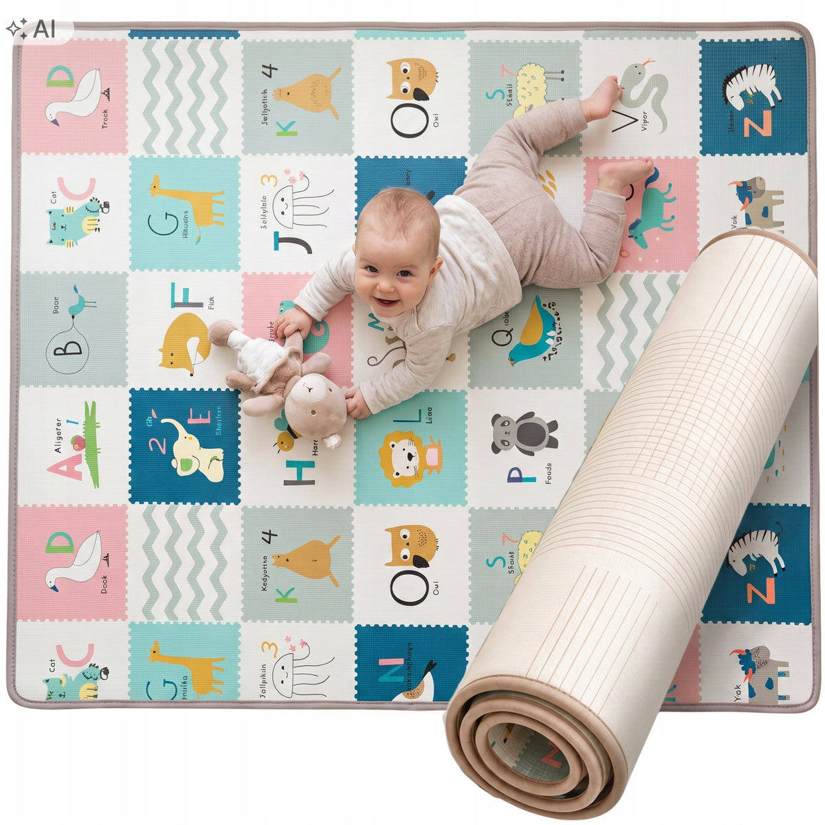 EDUCATIONAL FOAM MAT LARGE XPE 180x150 1,5 CM ROLLED EXTRA THICK 2in1