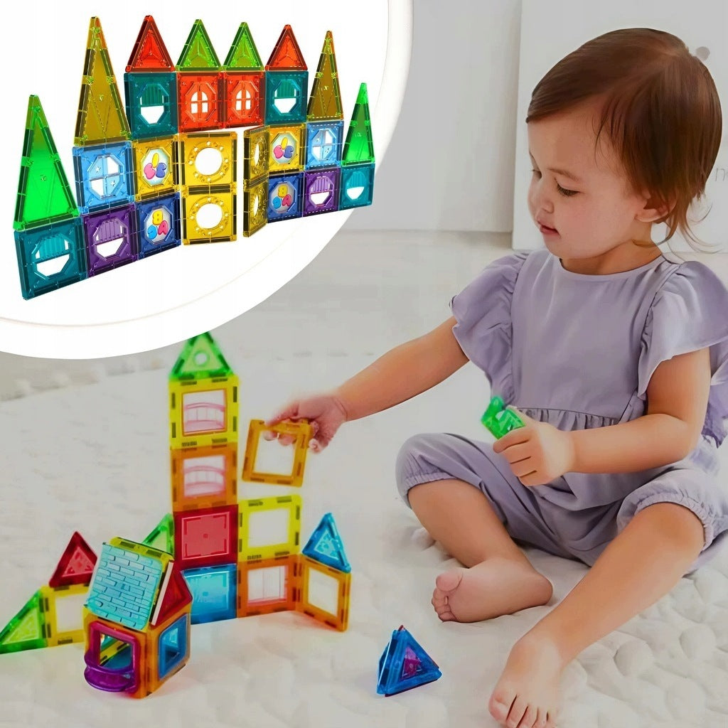 EDUCATIONAL MAGNETIC BLOCKS FOR CHILDREN CONSTRUCTION LARGE TILES 3D 56EL Brand MEMFLOW