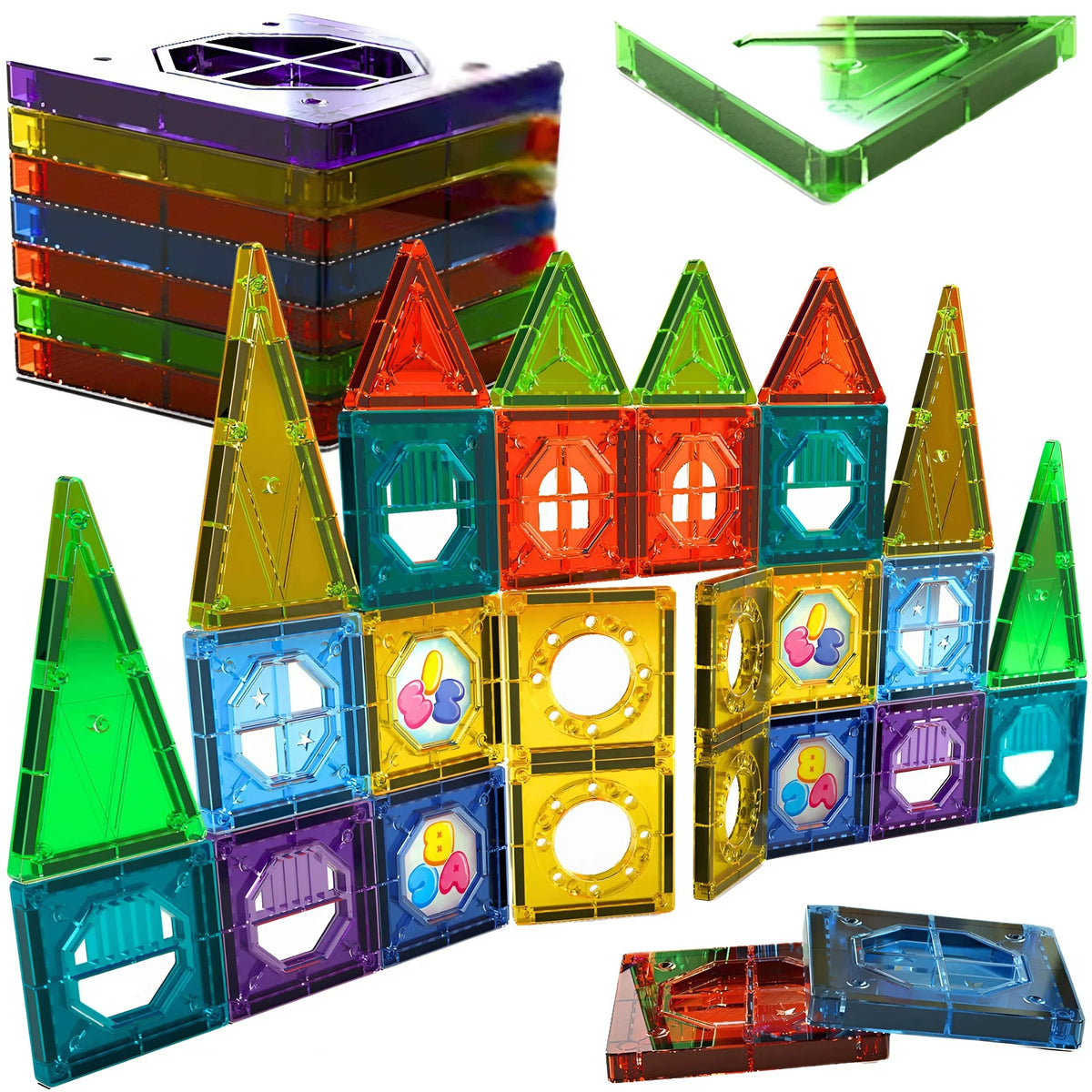 EDUCATIONAL MAGNETIC BLOCKS FOR CHILDREN CONSTRUCTION LARGE TILES 3D 56EL Manufacturer code KLOCKI MAGNETYCZNE 3D 56EL MEMFLOW