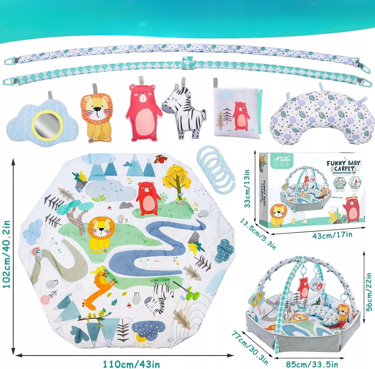 EDUCATIONAL MAT FOR BABIES 110CM 6in1 WITH SENSORY ARCH Manufacturer code 81/100