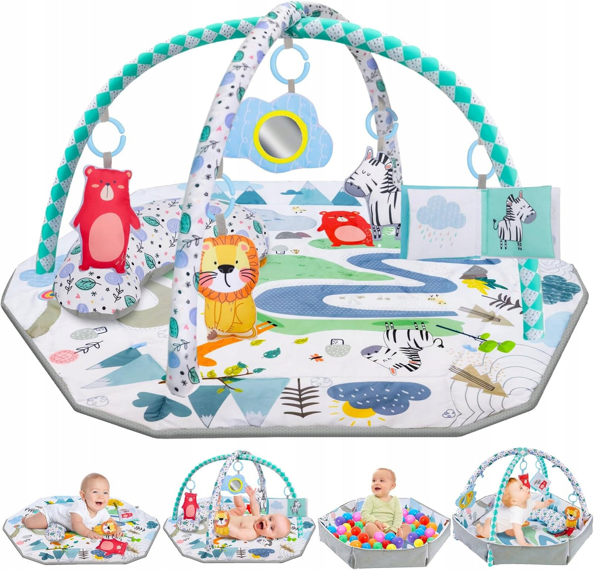EDUCATIONAL MAT FOR BABIES 110CM 6in1 WITH SENSORY ARCH