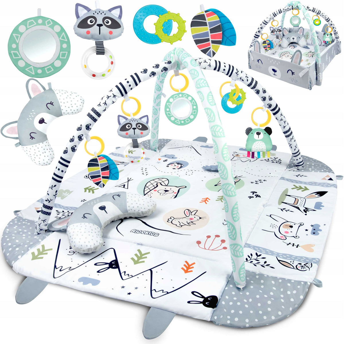 EDUCATIONAL MAT FOR BABIES INTERACTIVE 3IN1 LARGE GREY RICOKIDS + FREEBIE