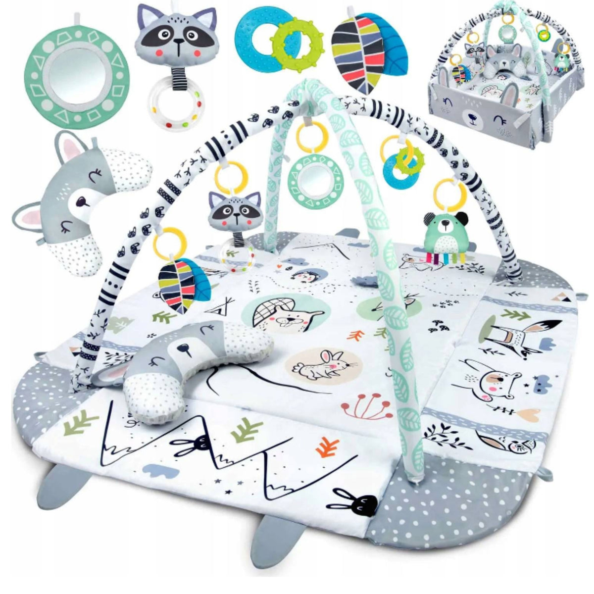 EDUCATIONAL MAT FOR BABIES INTERACTIVE LARGE DOUBLE-SIDED GREY + FREEBIES Brand Loreho_pl