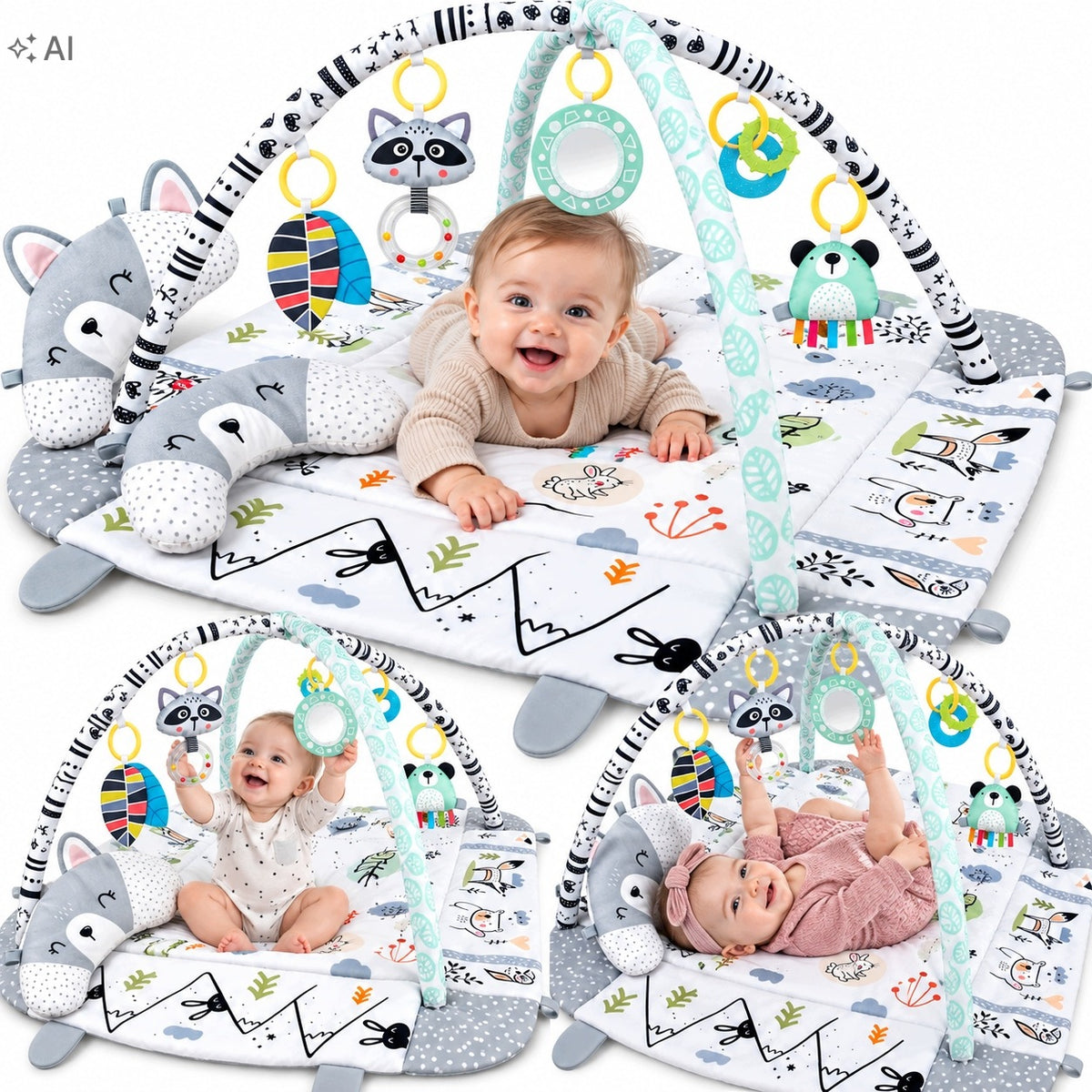 EDUCATIONAL MAT FOR BABIES INTERACTIVE LARGE DOUBLE-SIDED GREY + FREEBIES