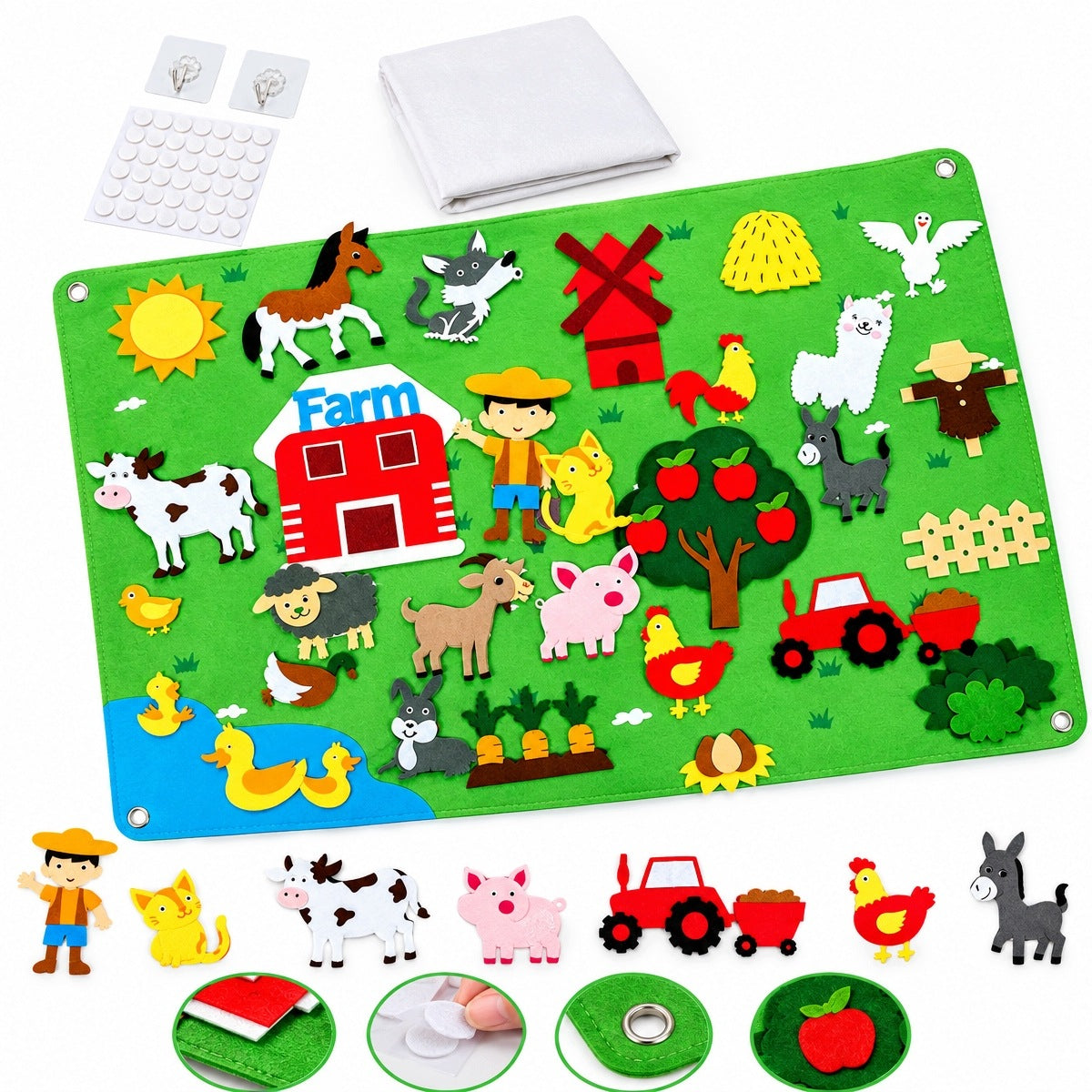 EDUCATIONAL MAT FOR CHILDREN FELT BOARD WITH VELCRO MONTESORRI VILLAGE FARM