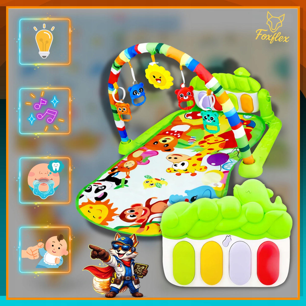 EDUCATIONAL MAT FOR INFANTS WITH PIANO INTERACTIVE RATTLE TEETHERS Manufacturer code MATA EDUKACYJNA DLA NIEMOWLĄT DUZA MIEKKA 3w1