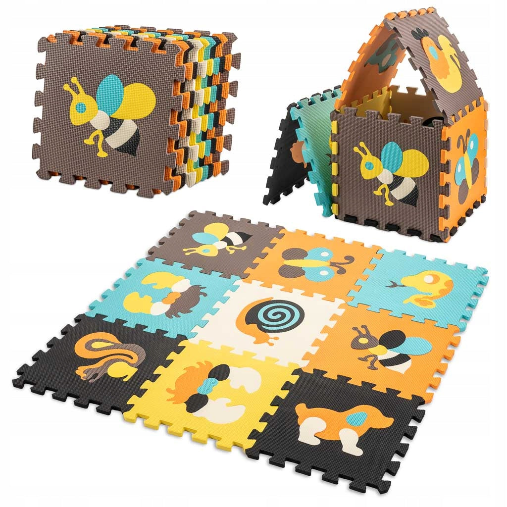 EDUCATIONAL MAT PUZZLE FOAM MAT FOR CHILDREN FOLDING 9 EL. ANIMALS Packaging status original