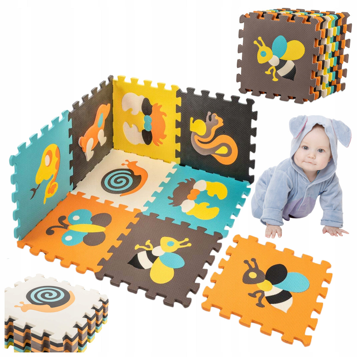EDUCATIONAL MAT PUZZLE FOAM MAT FOR CHILDREN FOLDING 9 EL. ANIMALS