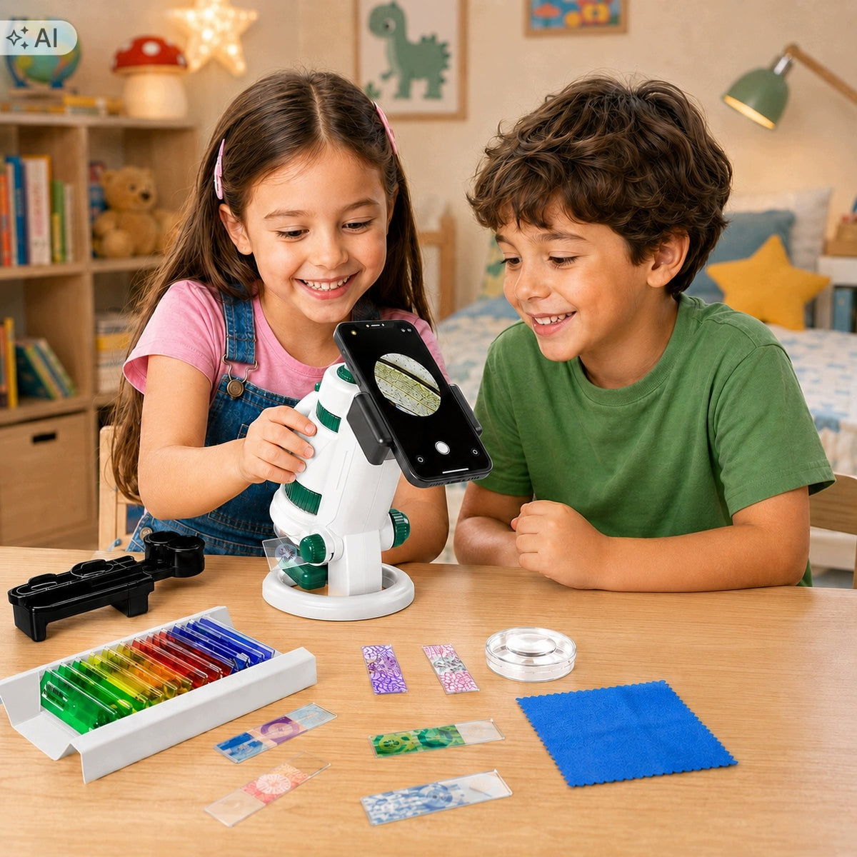 EDUCATIONAL MICROSCOPE FOR CHILDREN 2in1 MOBILE PORTABLE CREATIVE SET 6+ Manufacturer code MIKROSKOP DLA DZIECI 2W1 OLSTORE