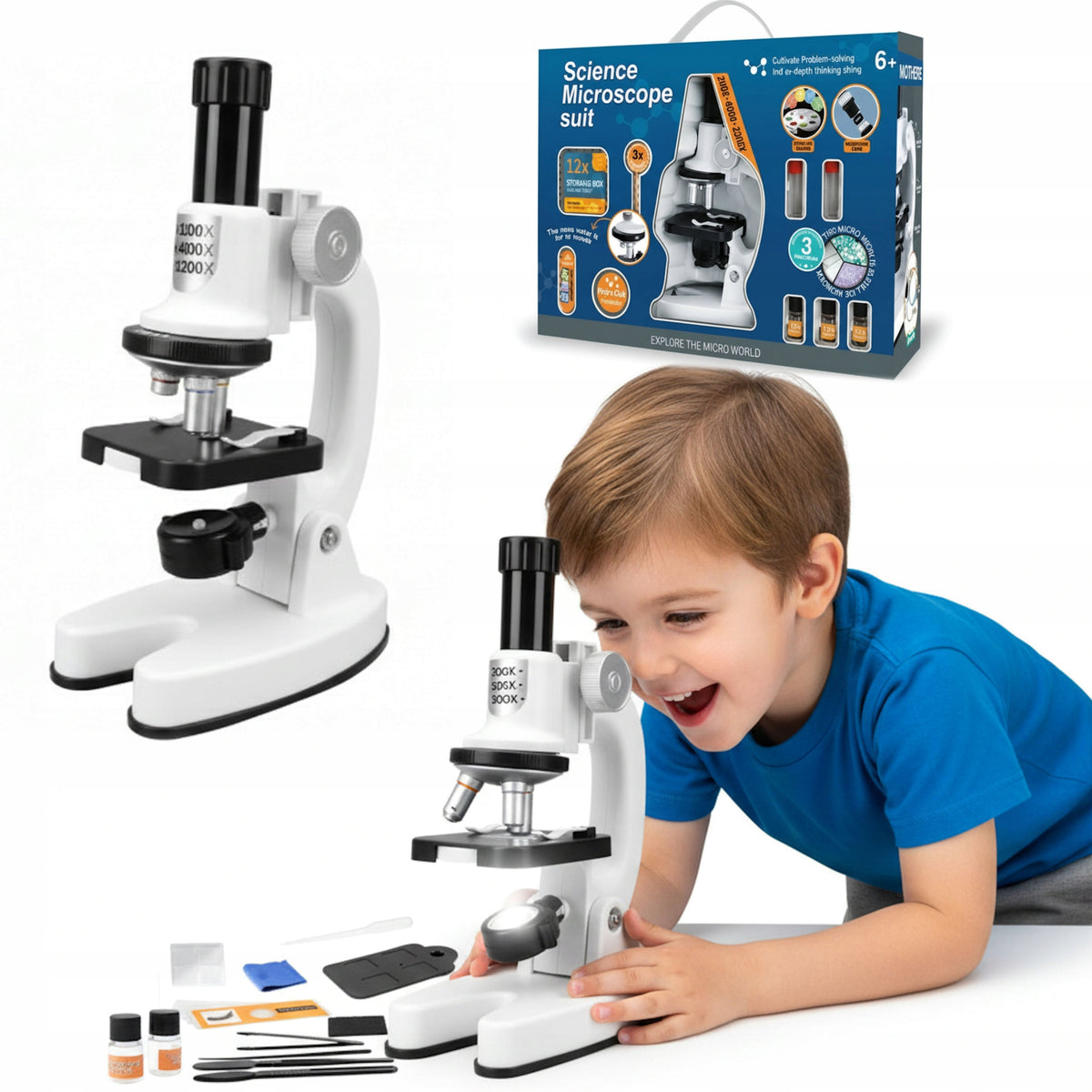 EDUCATIONAL MICROSCOPE FOR CHILDREN MAGNIFIER APPROXIMATION 1200x +ACCESSORIES SET
