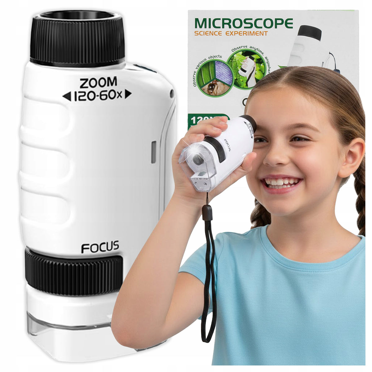 EDUCATIONAL POCKET MICROSCOPE FOR CHILDREN WITH LED LIGHTING ZOOM 120-60x