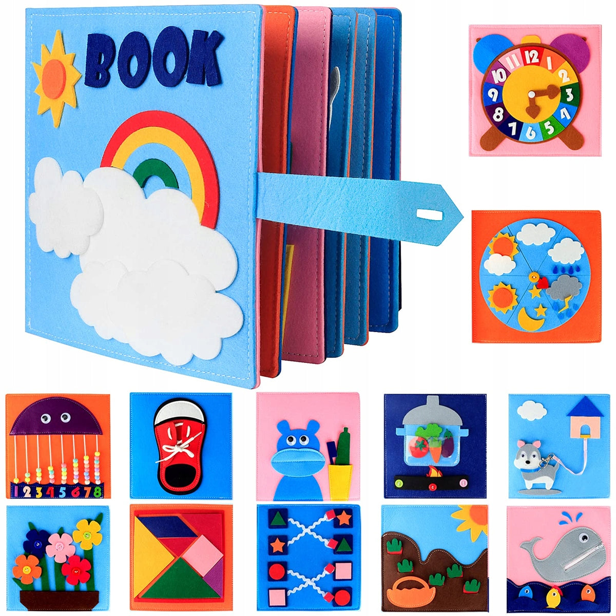 EDUCATIONAL QUIET 3D MONTESSORI EXERCISE BOOK WITH 12 FELT THEMES LARGE