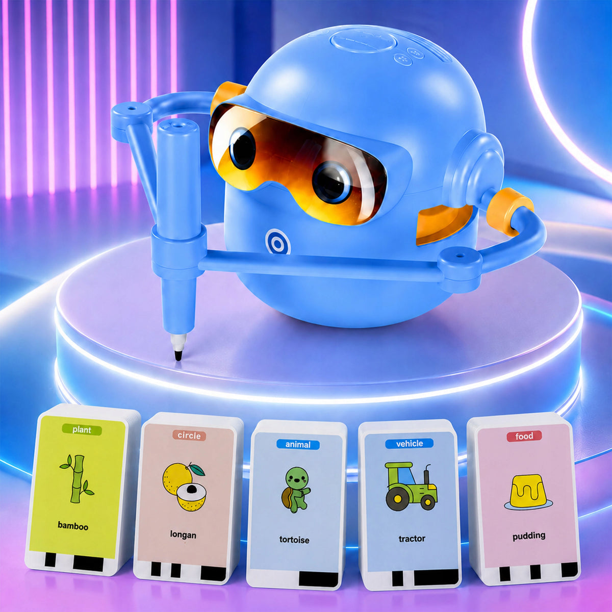 EDUCATIONAL ROBOT FOR LEARNING DRAWING AND ENGLISH SET OF 100 FLASHCARDS Manufacturer code RBI Edukacyjny robot do nauki karty pisaki