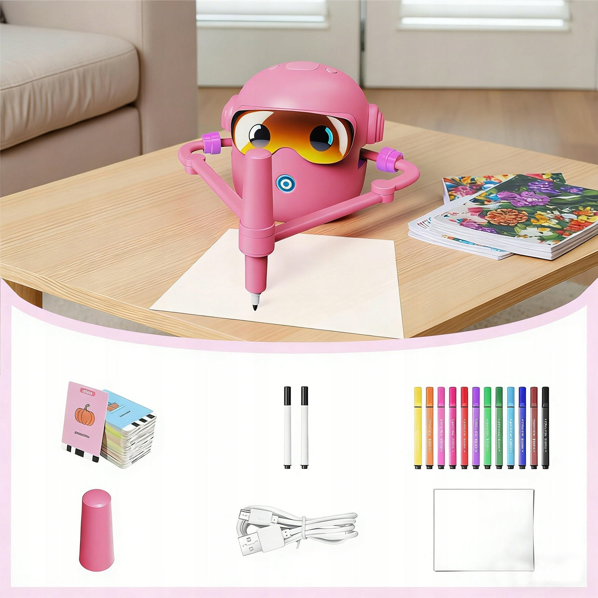 EDUCATIONAL ROBOT FOR LEARNING TO DRAW + COLORFUL PENS Packaging status original
