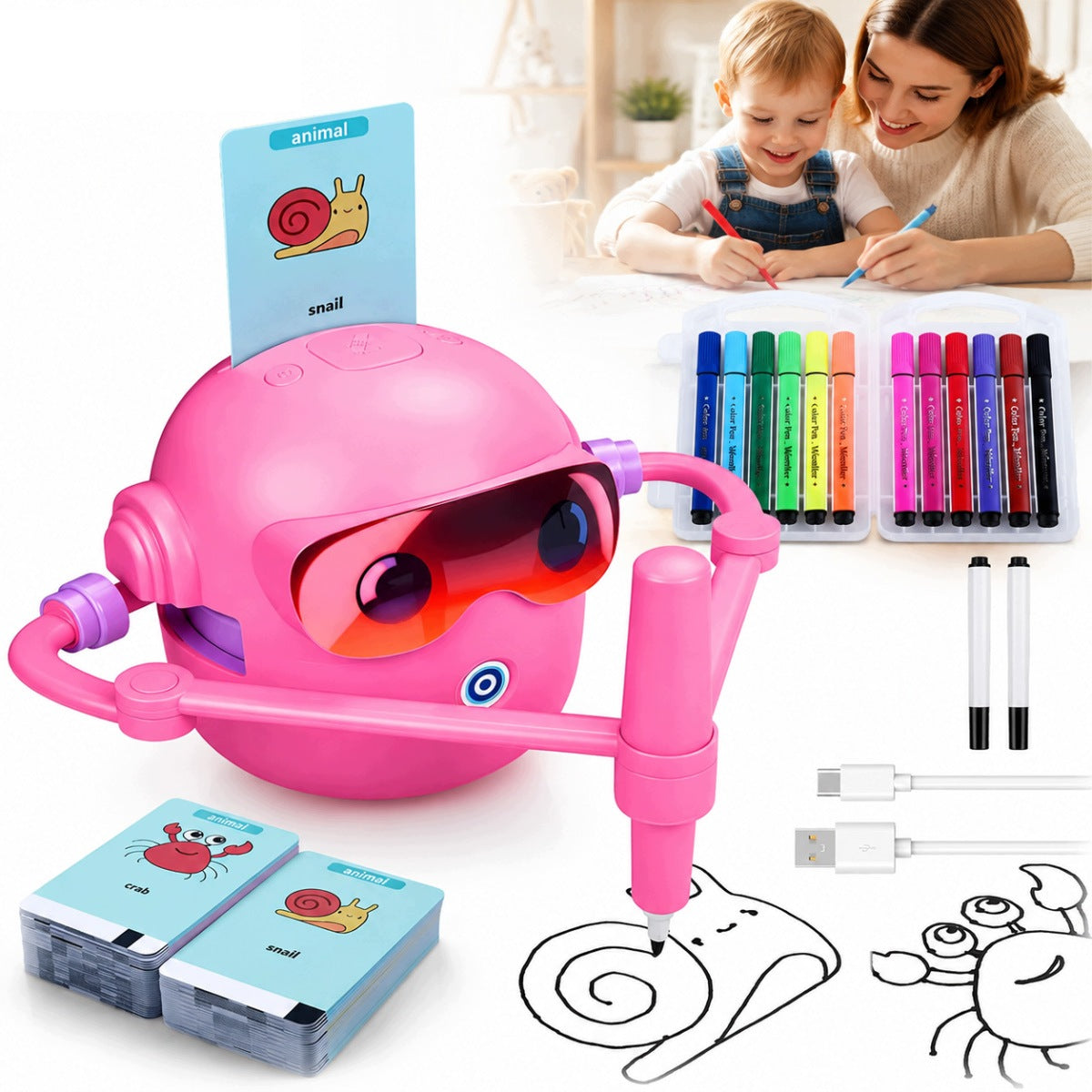 EDUCATIONAL ROBOT FOR LEARNING TO DRAW + COLORFUL PENS