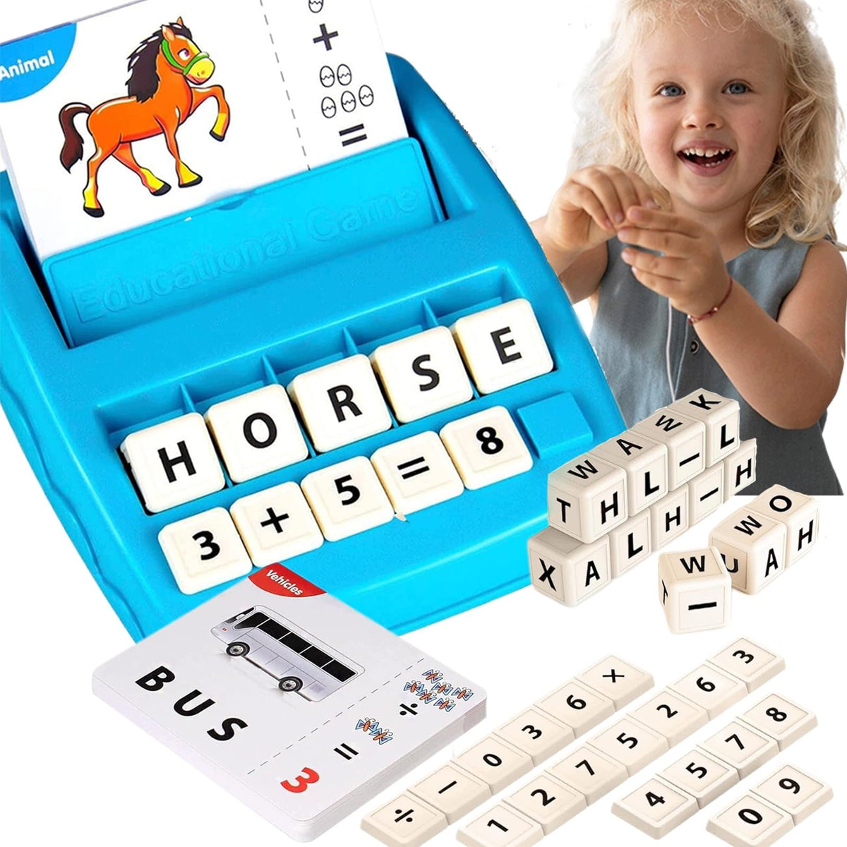 EDUCATIONAL SET 2IN1 MACHINE FOR LEARNING LETTERS AND NUMBERS MONTESSORI BLUE