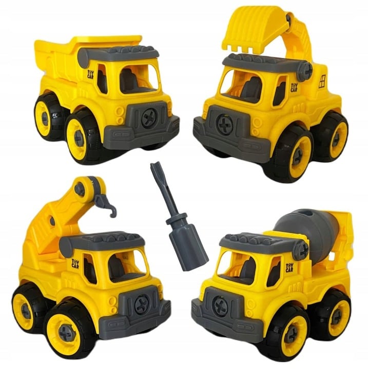 EDUCATIONAL SET 4 CARS CONSTRUCTION VEHICLES FOR TWISTING UNSCREWING GIFT