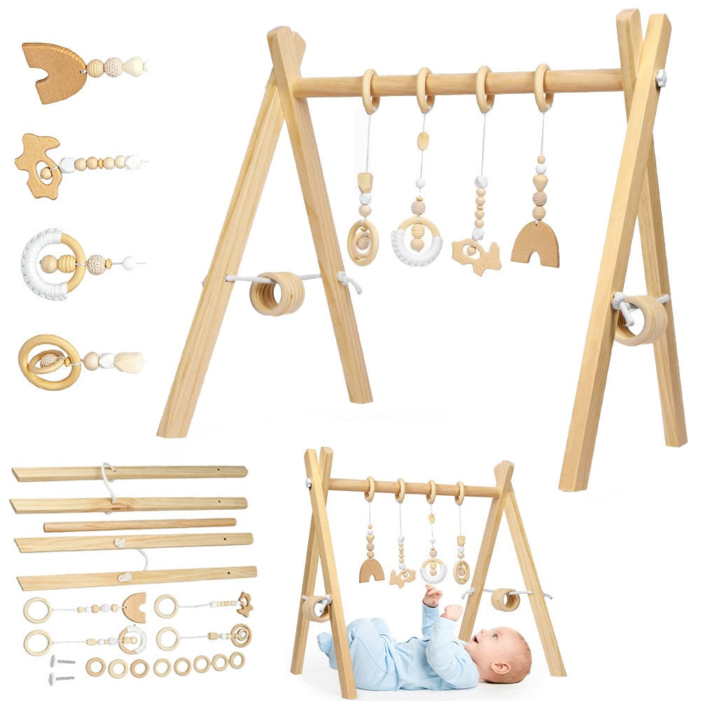 EDUCATIONAL STAND GYM NATURAL WOODEN PENDANTS FOR NEWBORN NATURAL