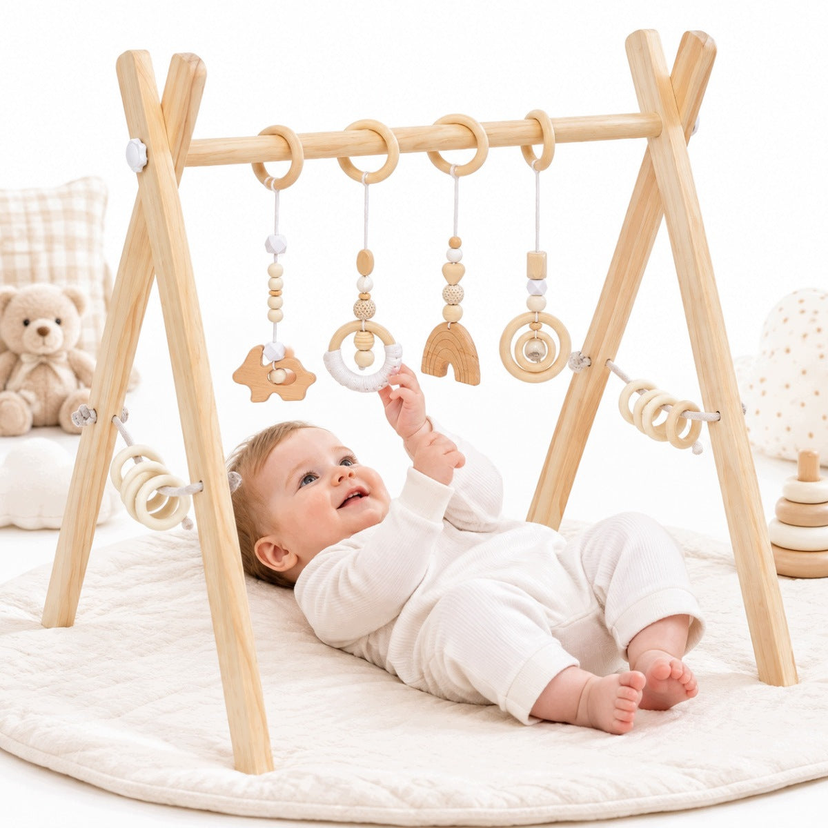 EDUCATIONAL STAND GYMNASTIC BABY GYM WOODEN FOR BABIES NATURAL