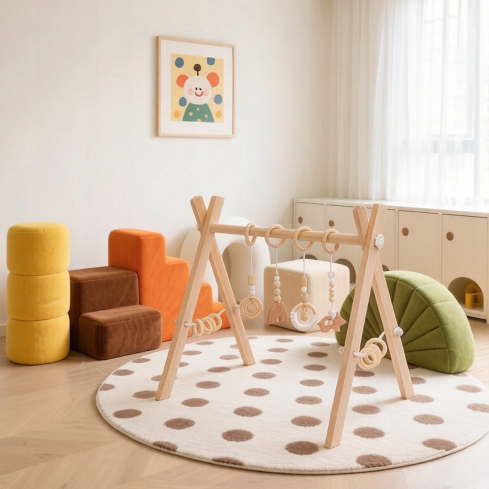 EDUCATIONAL STAND GYMNASTIC WOODEN BEECH BABY GYM FUN FOR CHILDREN Kid's age 6＋ months