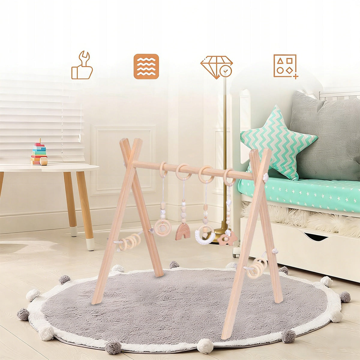 EDUCATIONAL STAND WOODEN BEECH BABY GYM CHILDREN BABIES Brand no brand