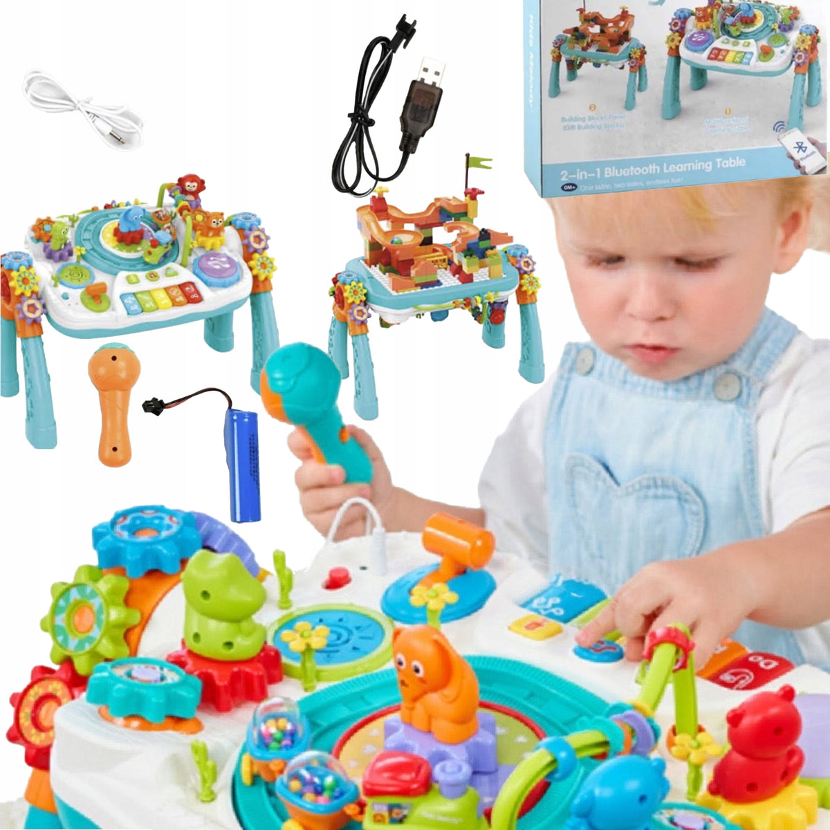 EDUCATIONAL TABLE 2IN1 Piano Microphone Blocks Queue BATTERY BLUETOOTH Packaging status original